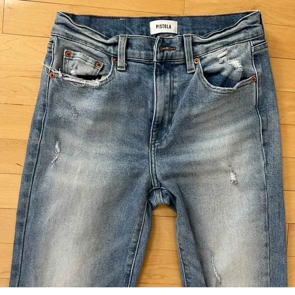 Pistola Monroe High Rise Slim Straight Cigarette Raw Hem in Dolores Park Wash 26 - Picture 9 of 13